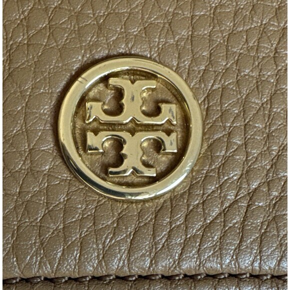 Tory Burch Robinson Small Foldover Brown Pebbled Leather Crossbody Bag Clutch - Picture 9 of 13